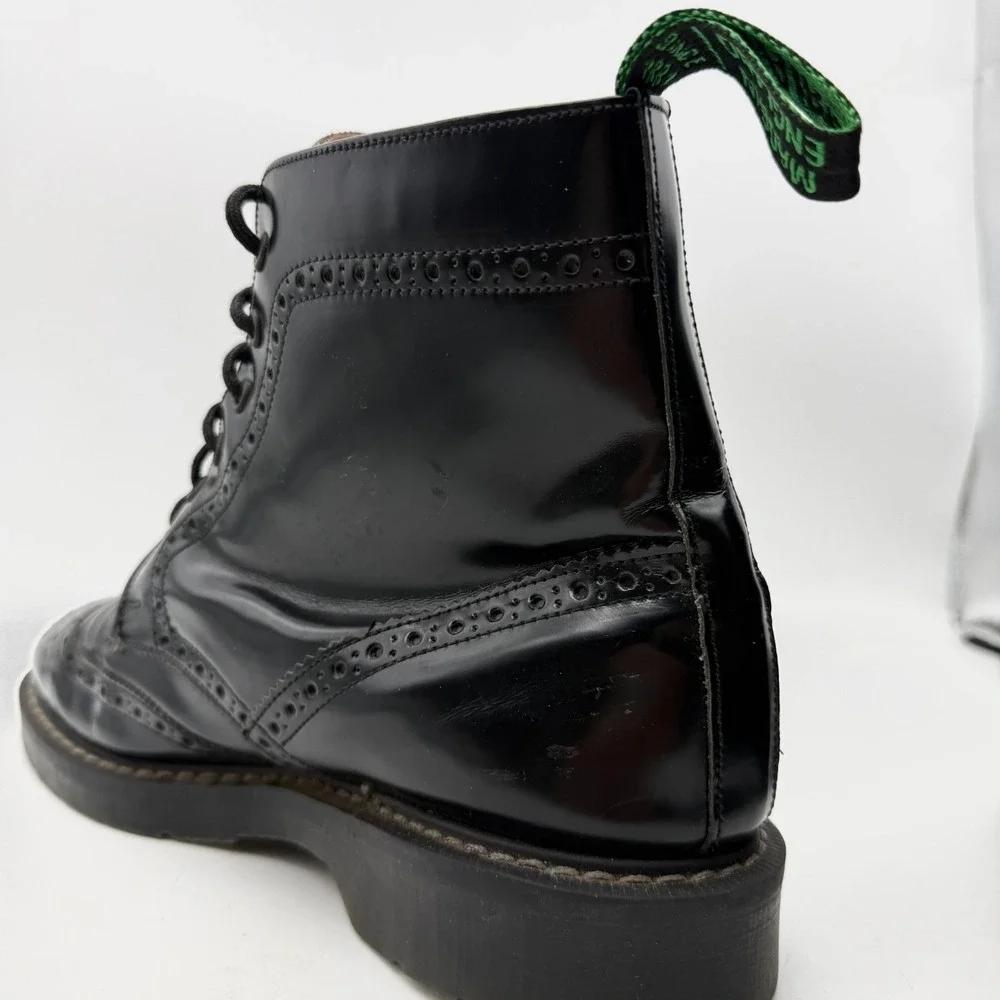 Solovair Boots Mens UK 9 Black Hi-Shine 6 Eye Brogue Wing Tip Made in England